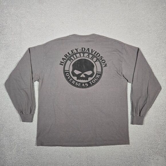 Harley Davidson Shirt Mens‎ XL Gray Skull Military Graphic Tee Biker Motorcycle - Picture 12 of 13